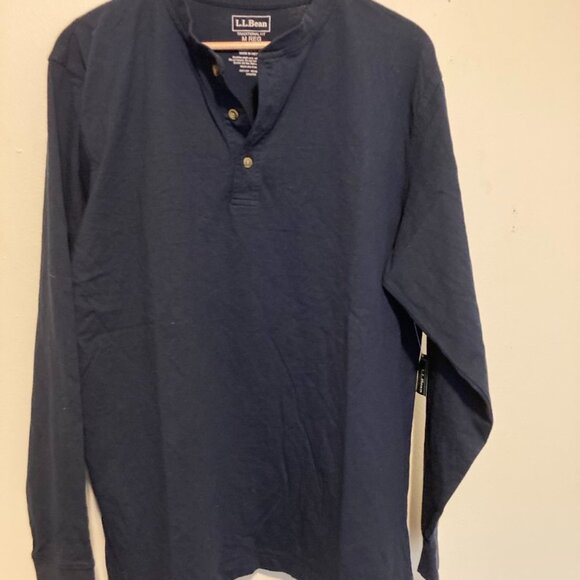 NWT LL Bean Unshrinkable Long Sleeve Henley Shirt Mens Medium Navy Blue/Black - Picture 9 of 9